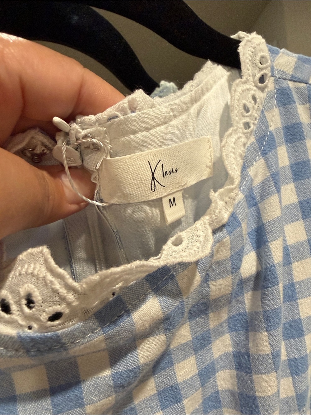 Blue Gingham Lace-Trim Dress - Picture 2 of 5